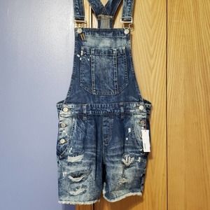 NWT Garage Distressed Jean Short Overalls Sz 1